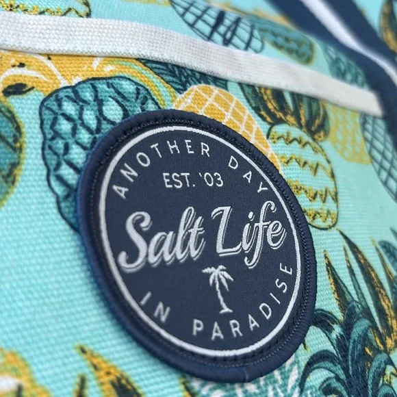 Salt Life Pineapple Paradise Cotton Canvas Beach Tote Bag, Aruba Blue - Picture 2 of 11